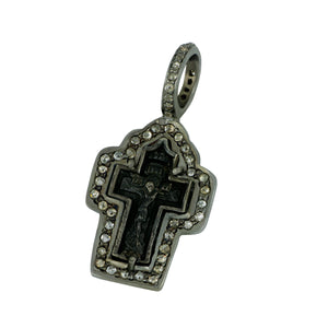 Sterling Silver Russian Orthodox Cross circa 1820-40 Diamond Frame Pendant, D=0.48tw