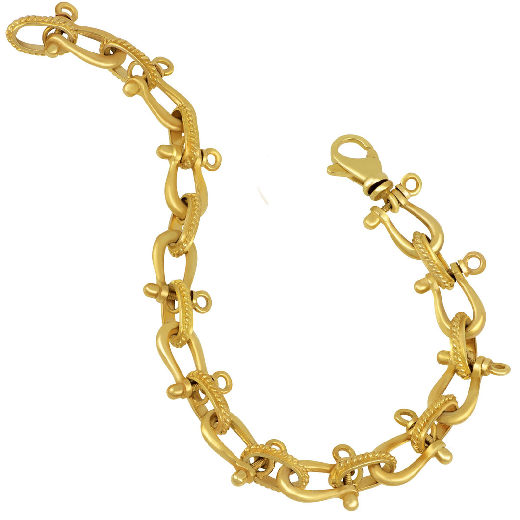 14 karat yellow gold Shackle and Rope link Bracelet 7.75
