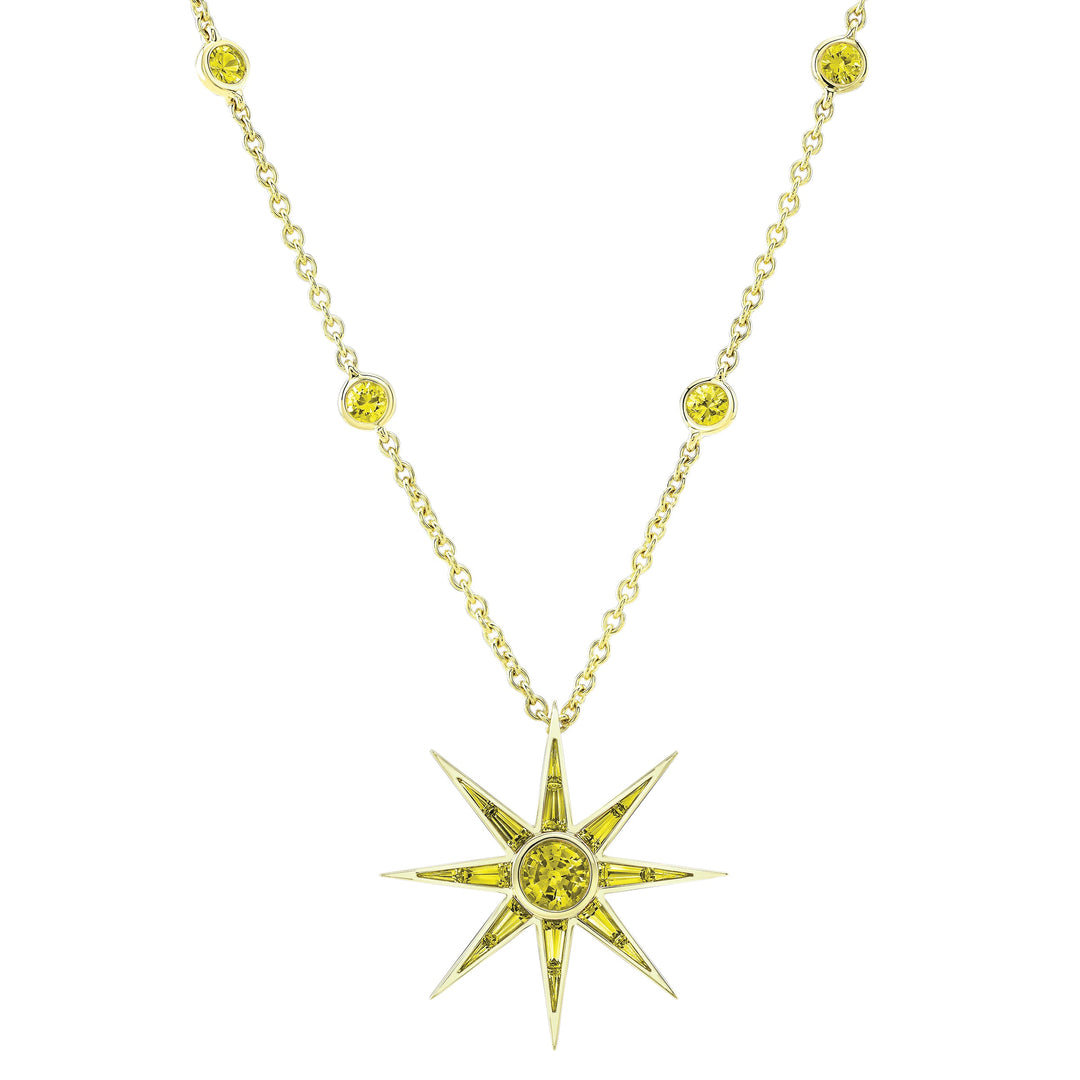 Robert Procop Luminous 18 karat yellow gold starburst yellow sapphire 3.16ctw pendant on yellow sapphire by the yard chain 18"