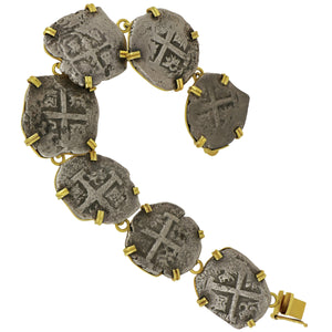 2 Reale Princess Louis Coins set in Custom 14K Yellow Gold Bezel 7" Bracelet
