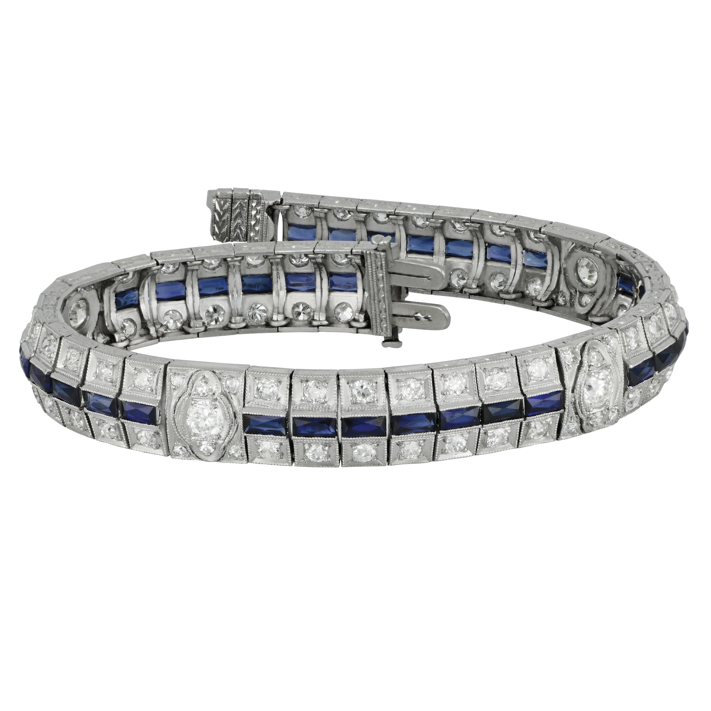Estate Platinum Art Deco Sapphire and Diamond Bracelet, SA=2.80tw D=8c ...