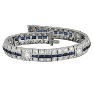 Estate Platinum Art Deco Sapphire and Diamond Bracelet, SA=2.80tw D=8ctw