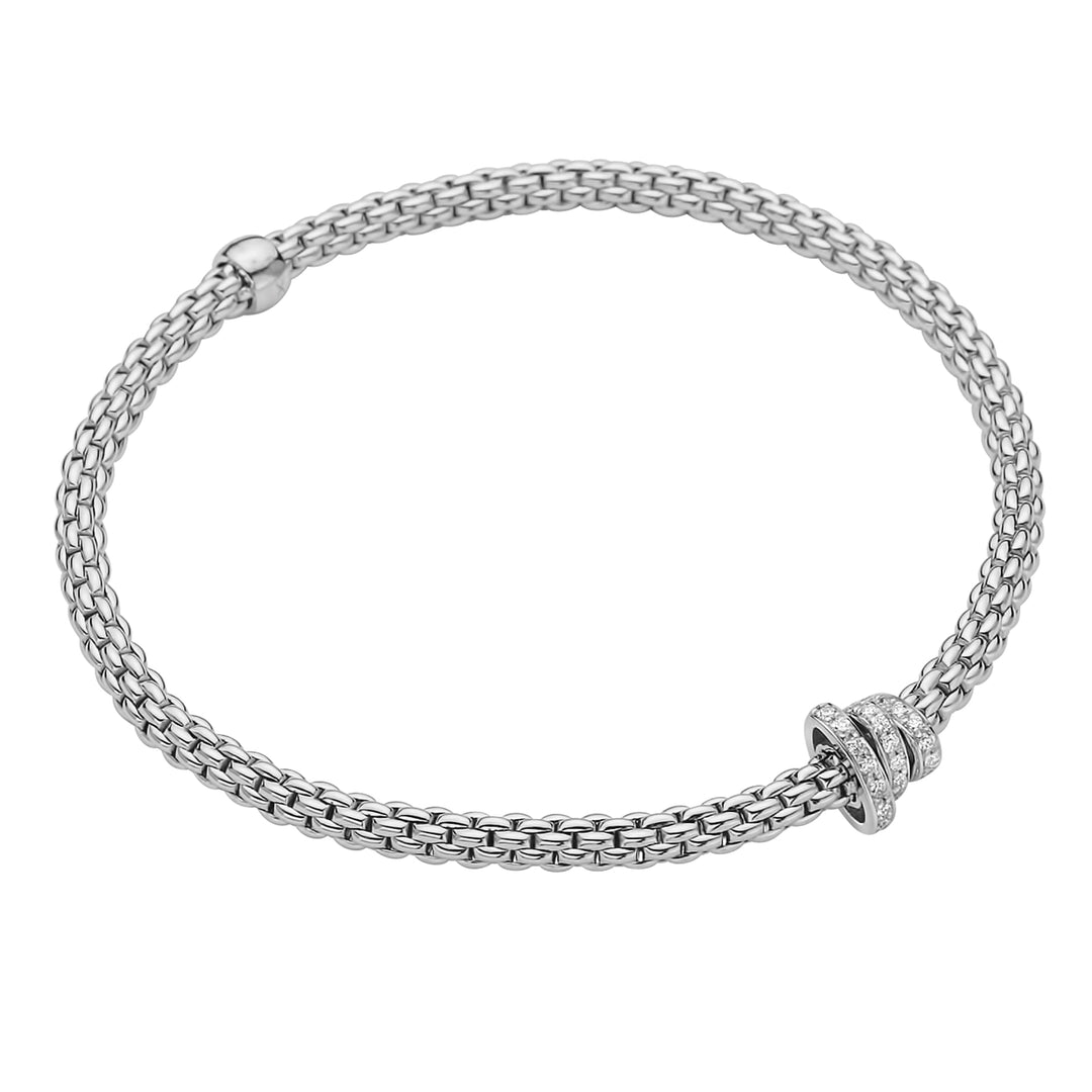 Fope 18 Karat White Gold 3mm Prima 3 Diamond Rondelle Flex Bracelet, Dias=.3tw G/VS1