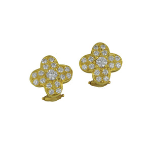 Estate 18 karat yellow gold Diamond Pave Flower Earrings, D=0.88tw