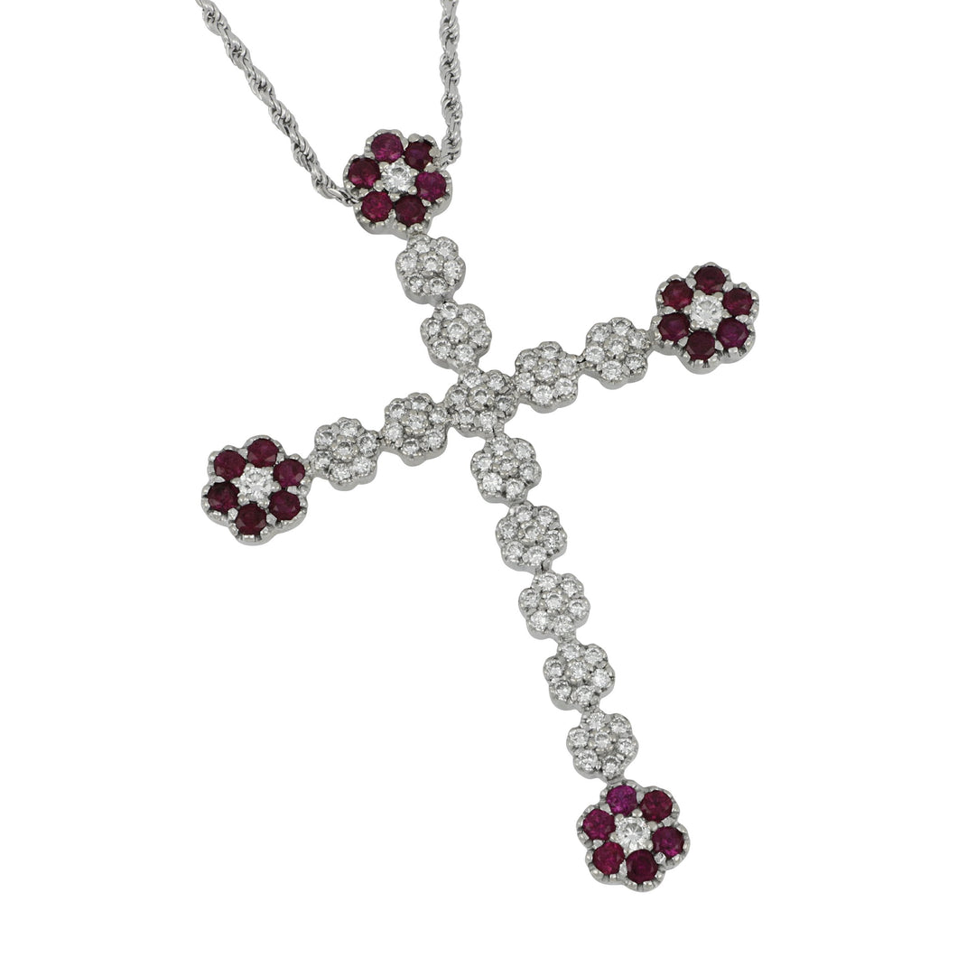 Estate 14 karat white gold Ruby and Diamond Cross Pendant 17