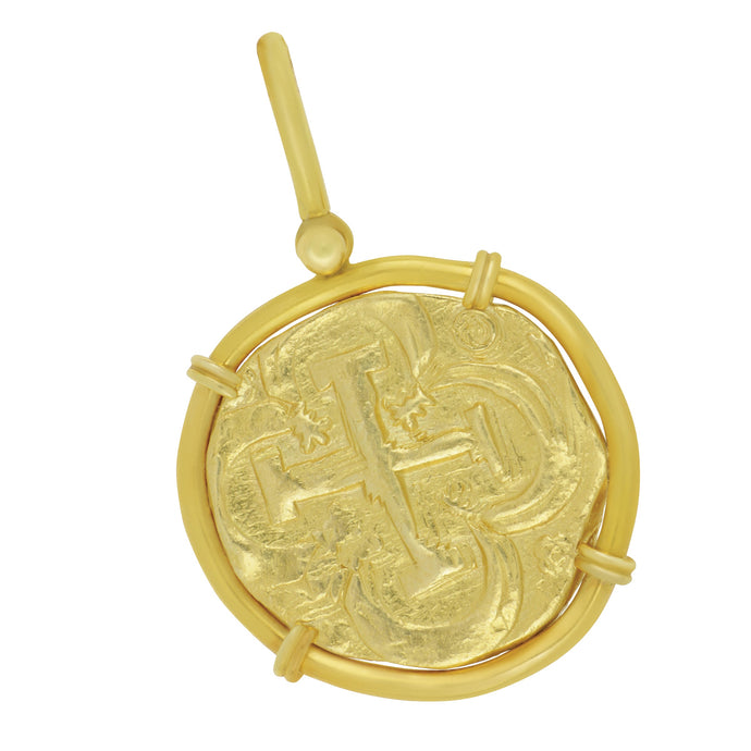 18 karat Yellow Gold Hand Bezeled Spanish 8 Escudo Pendant