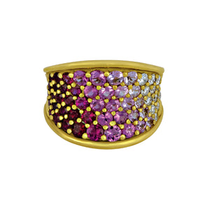 18 Karat Yellow Gold Ruby, Sapphire and Diamond Ring Size 6.5, Dias=.43tw GH/VS