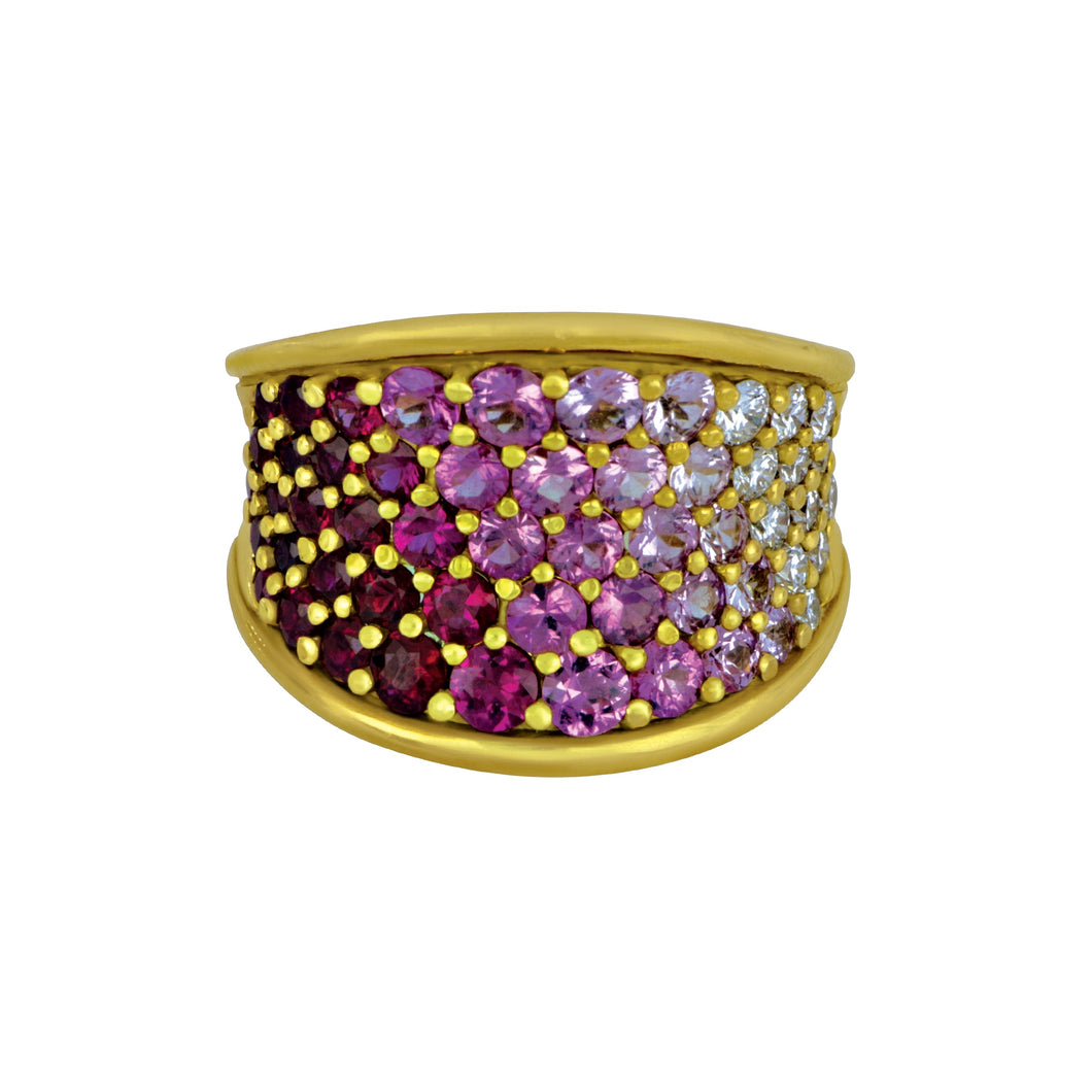 18 Karat Yellow Gold Ruby, Sapphire and Diamond Ring Size 6.5, Dias=.43tw GH/VS