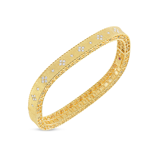 Roberto Coin 18 karat white gold diamond princess slim bangle 46x56, D=0.48tw