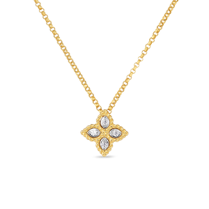 Roberto Coin 18 karat yellow and white gold Small Princess Flower Diamond Pendant 16-18", D=0.04tw