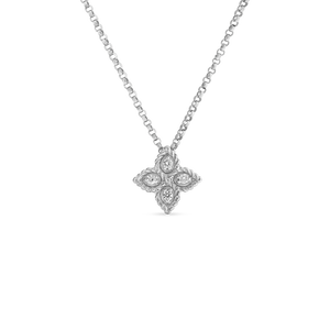 Roberto Coin 18 karat white Small Princess Flower Diamond Pendant 16-18", D=0.04tw