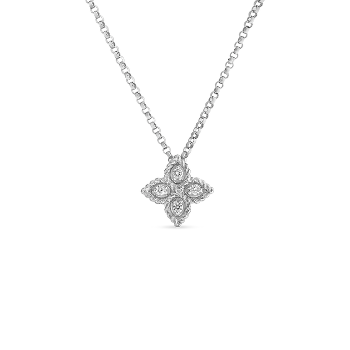 Roberto Coin 18 karat white Small Princess Flower Diamond Pendant 16-18