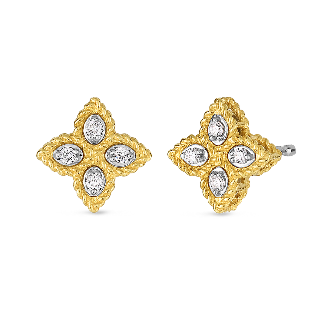 Roberto Coin 18 karat yellow and white gold Small Princess Flower Diamond Stud Earring, D=0.07tw