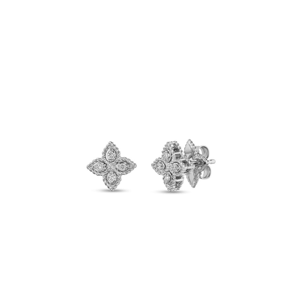Roberto Coin 18 karat white gold Small Princess Flower Diamond Stud Earring, D=0.07tw