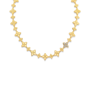 Roberto Coin 18 karat yellow gold Medium and Small Princess Flower 1 Diamond station Necklace 16", D=0.18tw