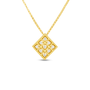 Roberto Coin 18 karat yellow gold 3x3 Diamond Byzantine Barocco Pendant 16-18", D=0.14tw