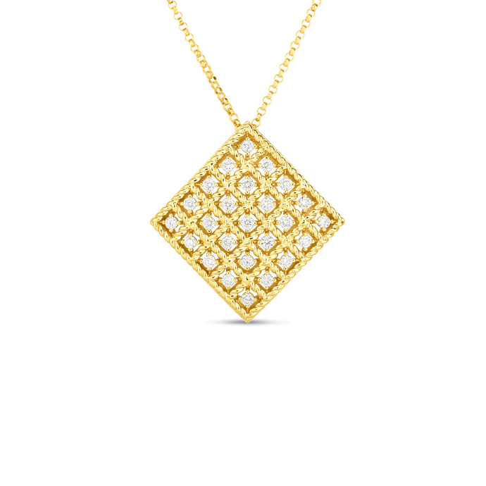 Roberto Coin 18 karat yellow gold 5X5 Medium Byzantine Barocco Diamond Pendant 16-18