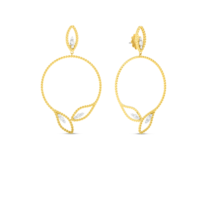 Roberto Coin 18 karat yellow gold open Byzantine Barocco Circular Diamond Drop Earrings, D=0.68tw