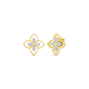 Roberto Coin 18 karat yellow and white gold Large Principessa Flower Diamond Earrings, D=0.35tw