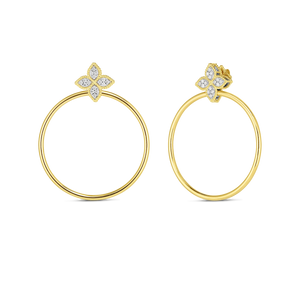 Roberto Coin 18 karat yellow and white gold Princess Flower Open Circle Diamond Door Knocker Earrings, D=0.35tw