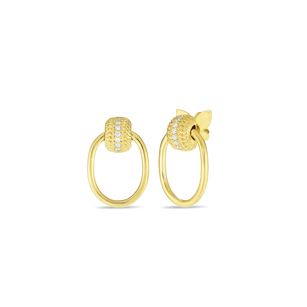 Roberto Coin 18 yellow gold Small Opera oval Door Knocker Diamond Earrings, D=0.22tw