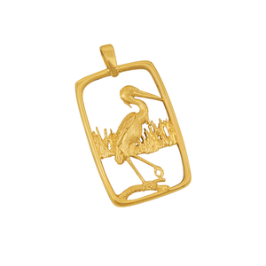 14k Yellow Gold Heron In Frame Pendant