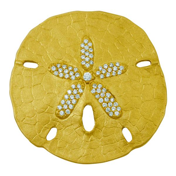 14k Yellow Gold Extra Large Pavé Sanddollar Pendant