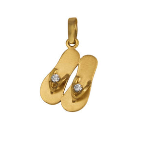 14 Karat Yellow Gold Double "Sanibel Sandals" Pendant with Diamonds, Dias=.10tw