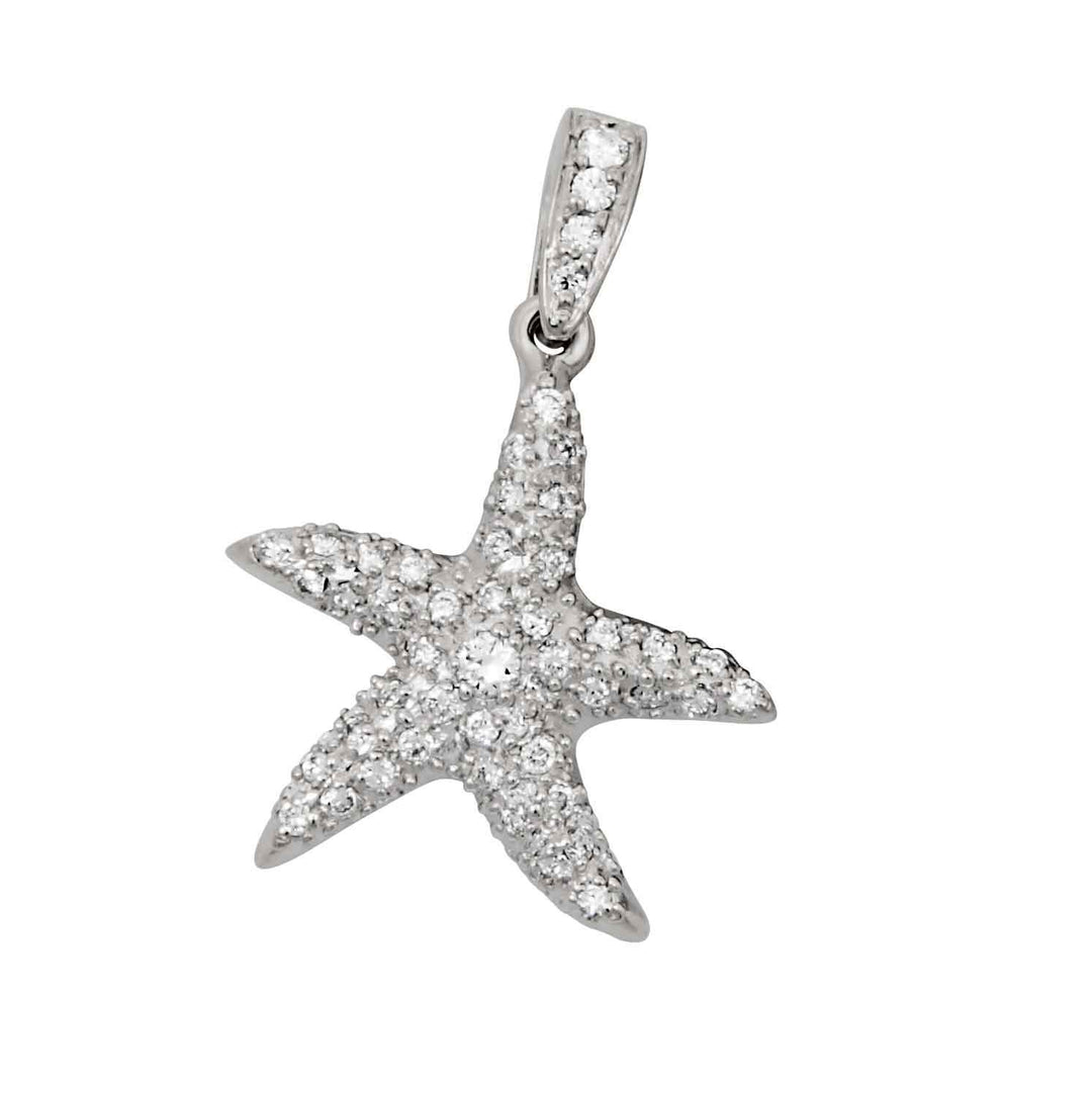 18k White Gold Large Pavé Diamond Starfish Pendant, D=.58tw