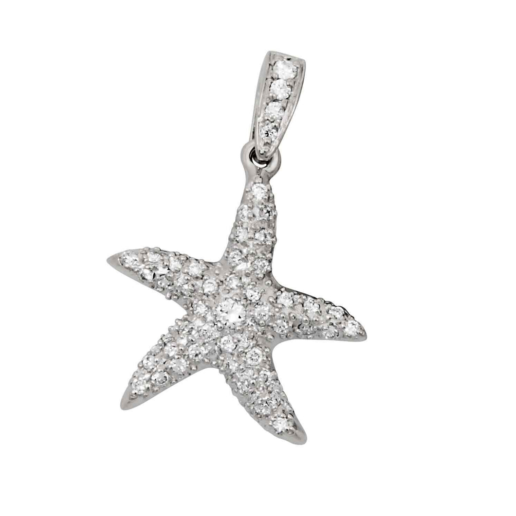18k White Gold Large Diamond Pave Starfish Pendant, D=058tw