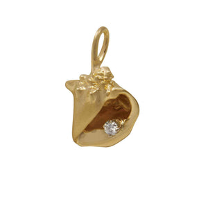 14k Yellow Gold Stylized Conch Shell with Diamond Pendant, D=.05tw