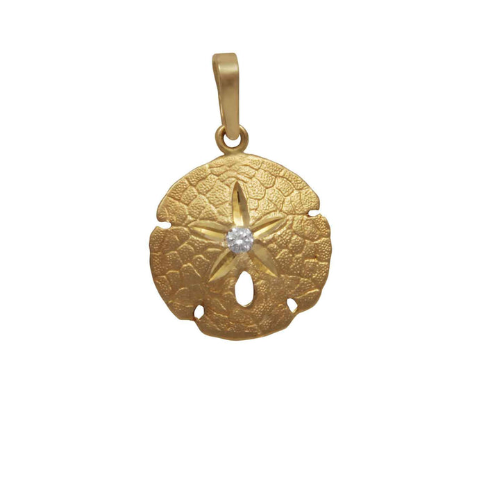 14k Yellow Gold 17mm Sanddollar Pendant, D=.05tw