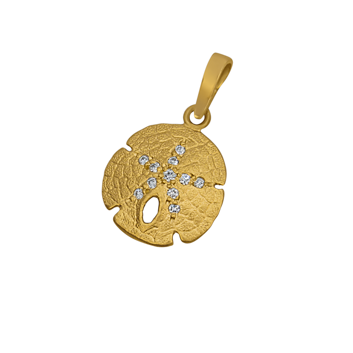 14k Yellow Gold 14mm Sanddollar Pendant, D=.06tw