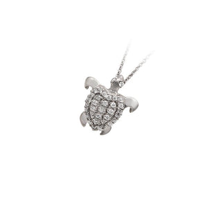 14k White Gold "Sea Jewels" Small Diamond Pave Turtle Pendant, D=.25tw