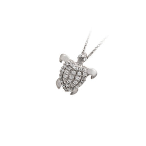 14 karat White Gold "Sea Jewels" Small Diamond Pave Turtle Pendant, D=.25tw