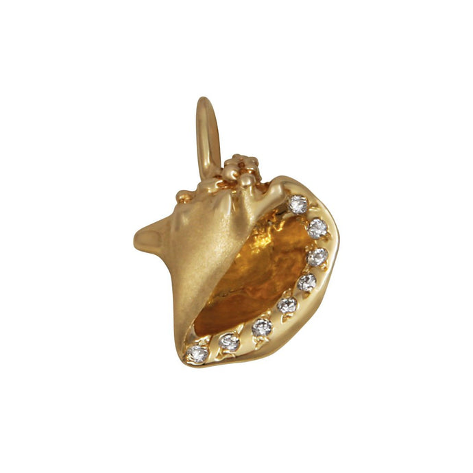 14k Yellow Gold Conch Shell with Diamonds Pendant, D=.08tw