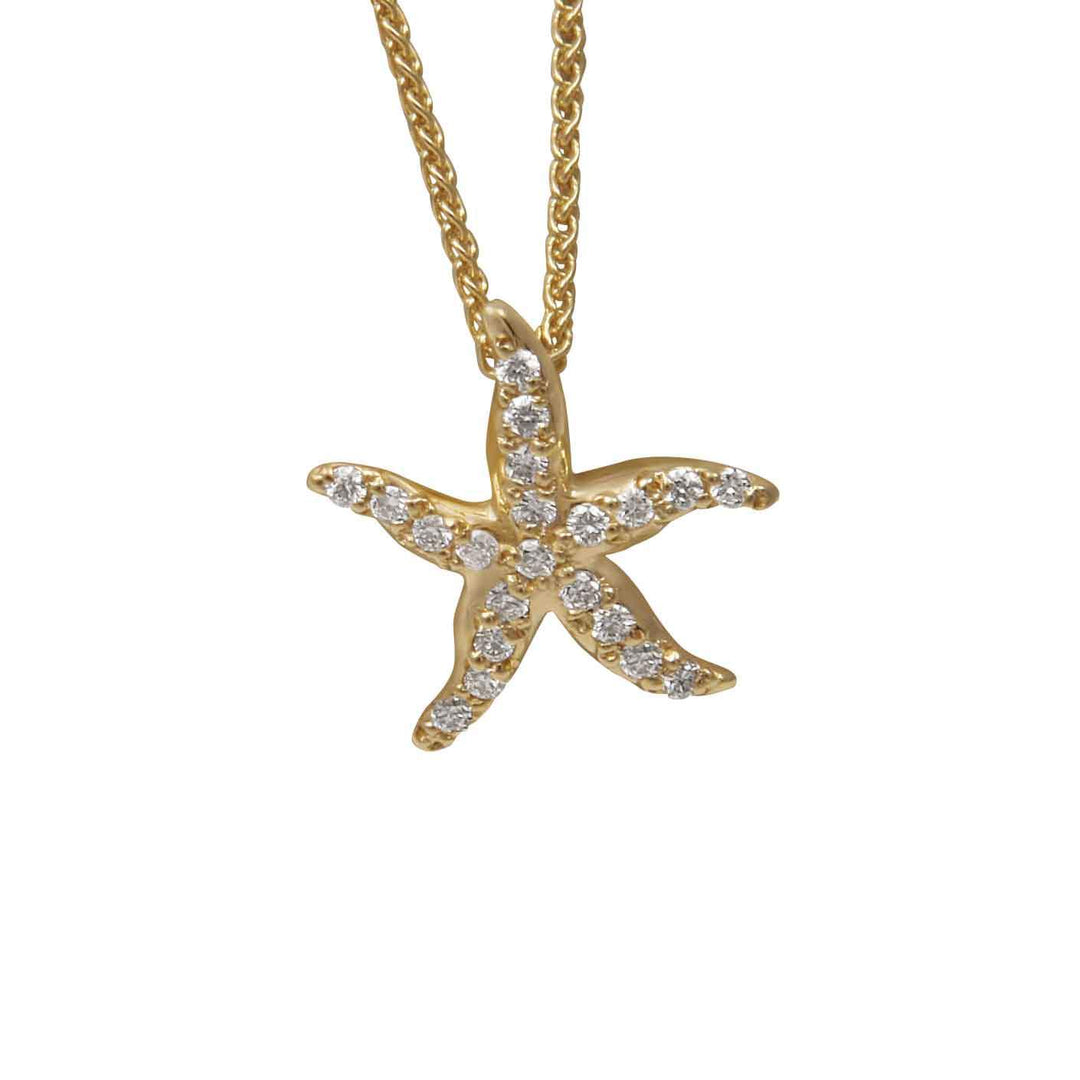 14k Yellow Gold "Sea Jewels" Pavé Diamond Starfish Pendant, D=.21tw