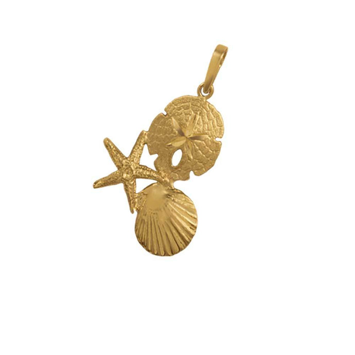 14k Yellow Gold Large Pectin, Starfish and Sanddollar Pendant