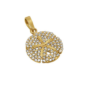 14k Yellow Gold "Sea Jewels" Diamond Pave Sanddollar Pendant, 83D=.44tw