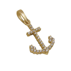 14k Yellow Gold "Sea Jewels" Diamond Pavé Anchor Pendant, 29D=.17tw