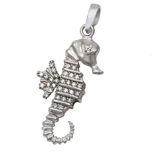 14k White Gold "Sea Jewels" Diamond Medium Seahorse Pendant, 31D=.18tw