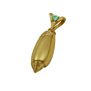 03 March "Birthshell": 14K Yellow Gold Pendant: The Olive Shell with Aquamarine