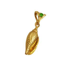 05 May "Birthshell": 14K Yellow Gold Pendant: The Junonia Shell with Emerald