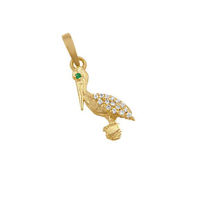 14k Yellow Gold "Sea Jewels" Diamond Pave Pelican with Emerald Eye Pendant, D=.09tw