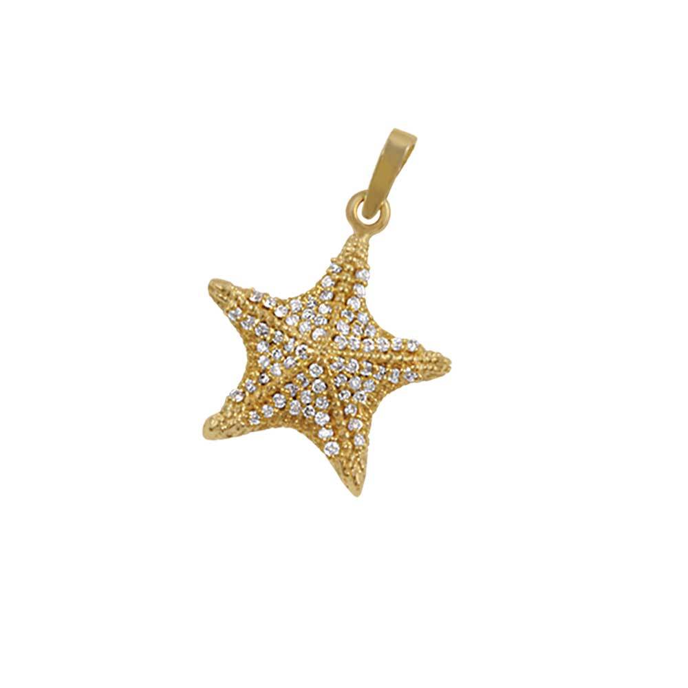 14k Yellow Gold "Sea Jewels" Pavé Diamond Starfish Pendant, D=.44tw
