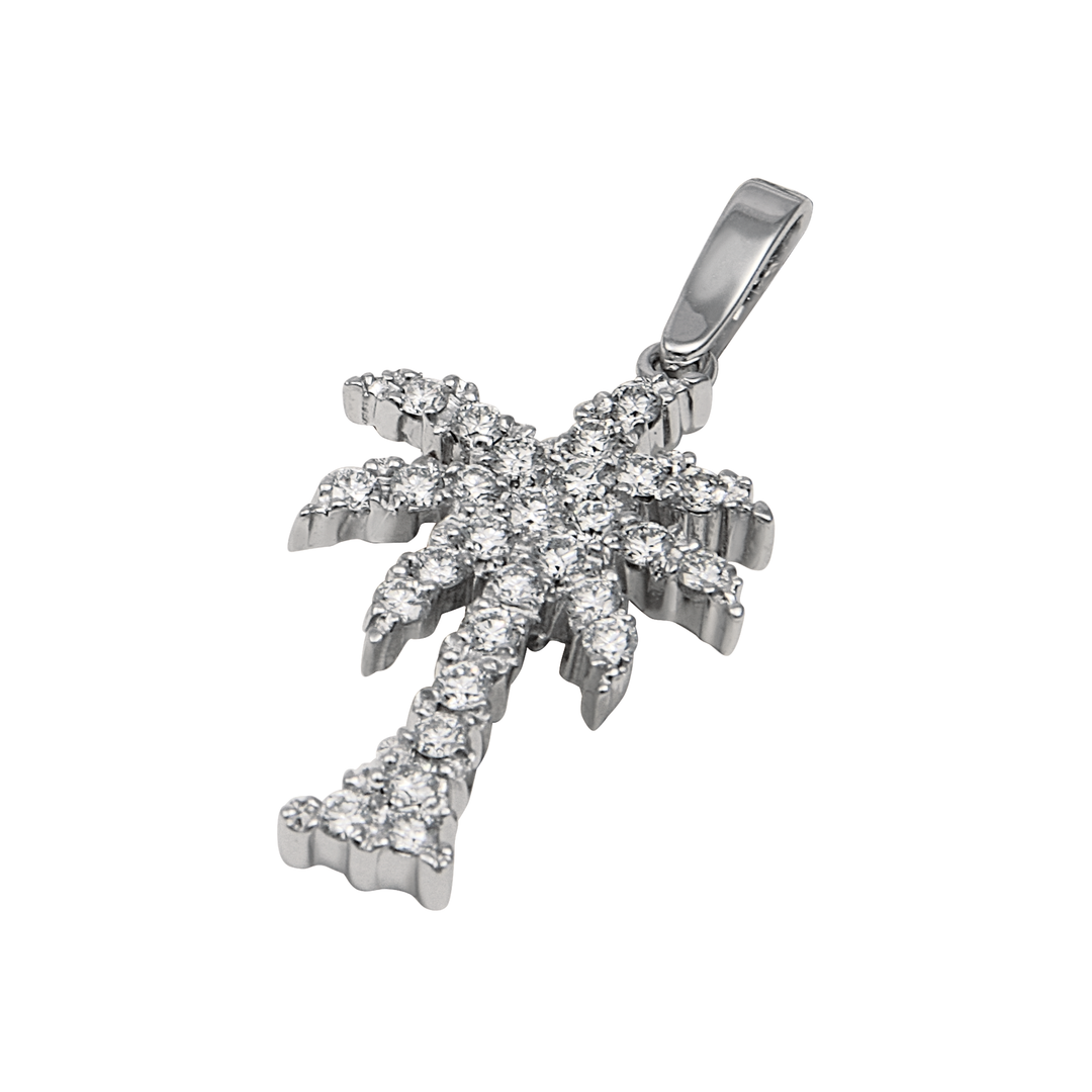 14k White Gold "Sea Jewels" Pavé Diamond Palm Tree Pendant, D=.56tw