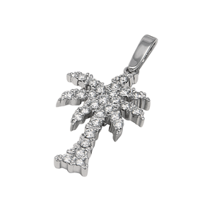 14k White Gold "Sea Jewels" Diamond Palm Tree Pendant, D=.56tw