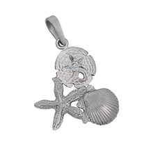 Load image into Gallery viewer, 14k White Gold Small Pectin, Sanddollar with Diamond and Starfish Pendant, D=.05tw
