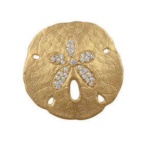 14k Yellow Gold 27mm Pave Diamond Sanddollar Pendant, 33D=.26tw