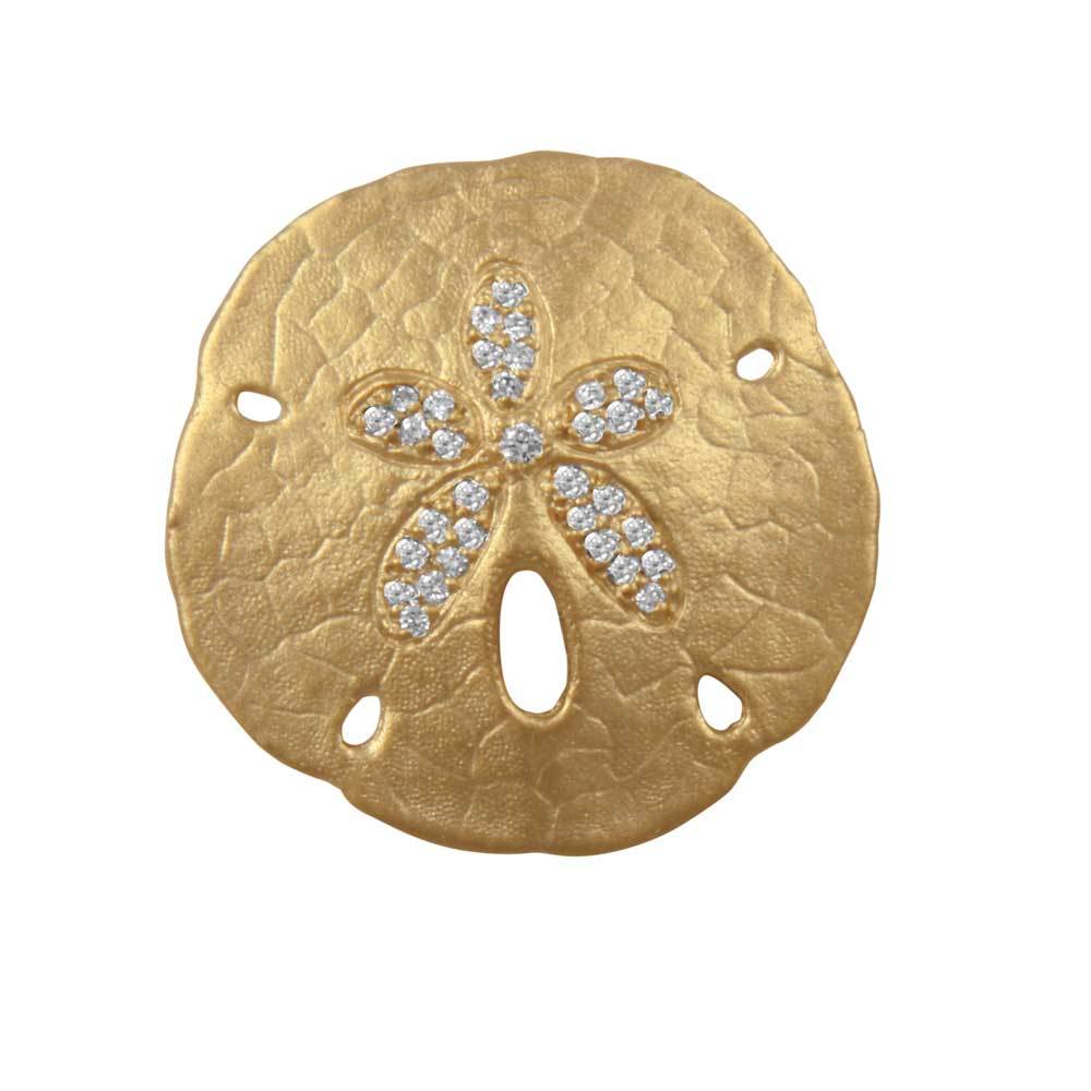 14k Yellow Gold 27mm Pave Diamond Sanddollar Pendant, 33D=.26tw
